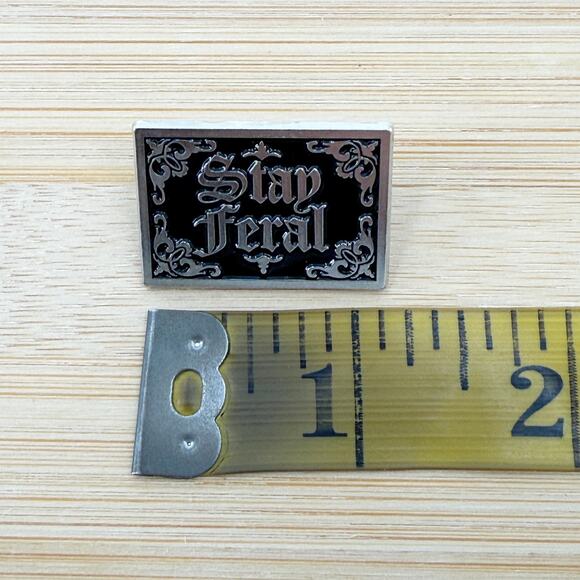 Stay Feral Enamel Pin, Gothic Aesthetic Lapel Pin, Silver & Black Edgy Pin - Picture 4 of 4